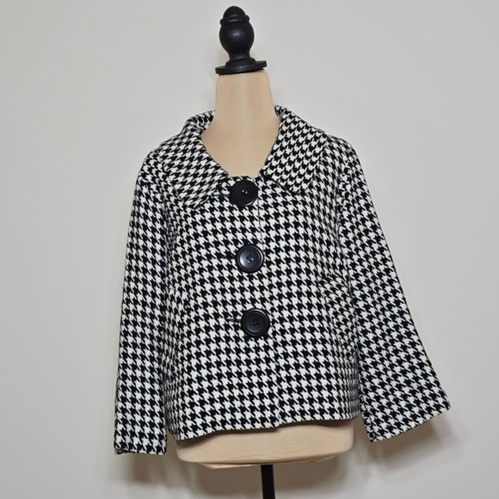 Lapis Houndstooth Blazer Jacket Women's Black White Button Front‎ Size M